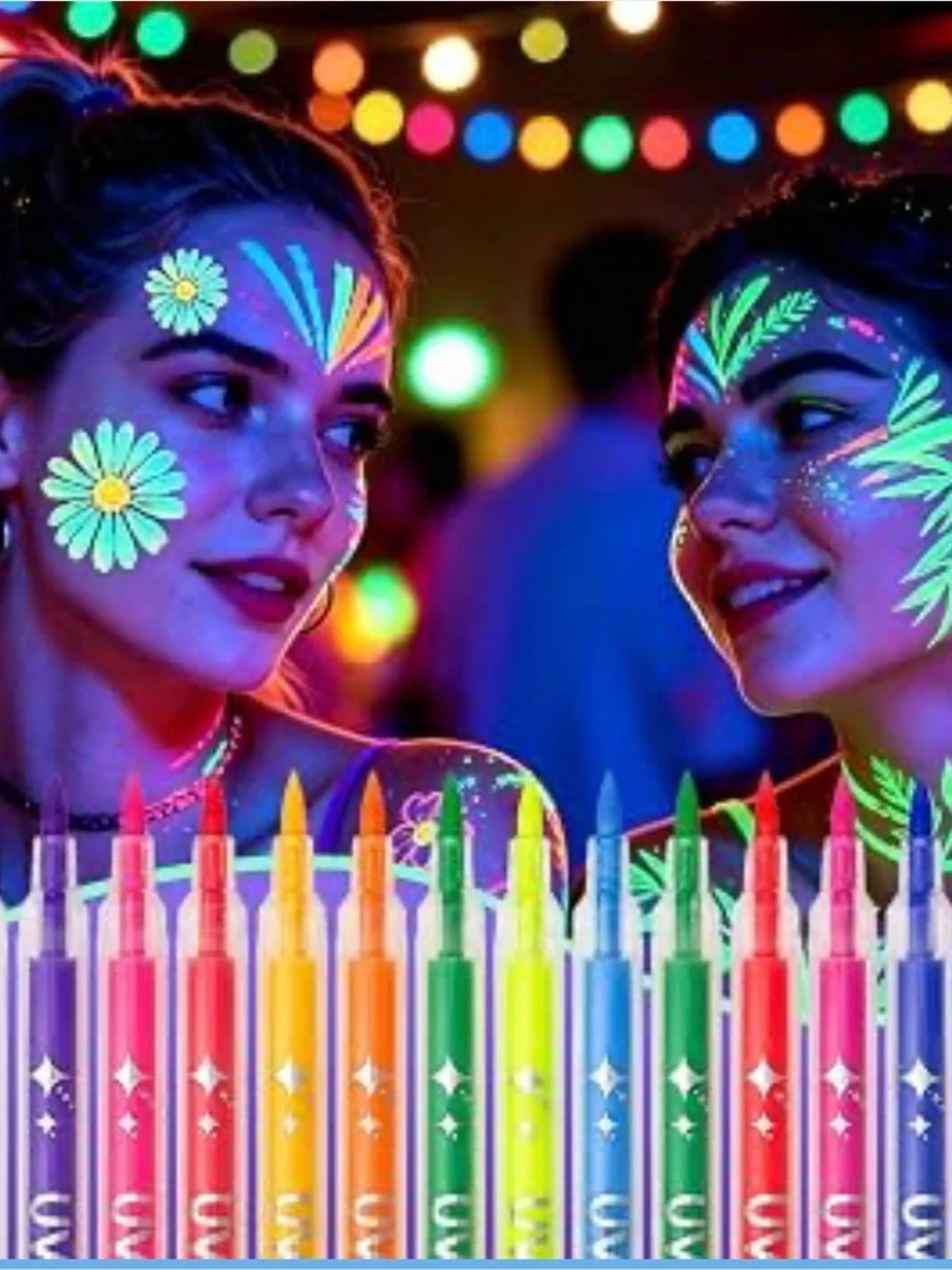 UV Neon Face Paint Pens - Multicolor Glow Party Makeup